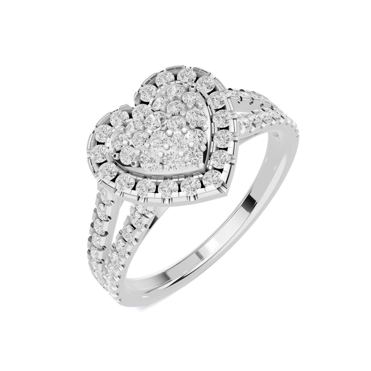 Paved Heart Cluster Ring 14K White Gold