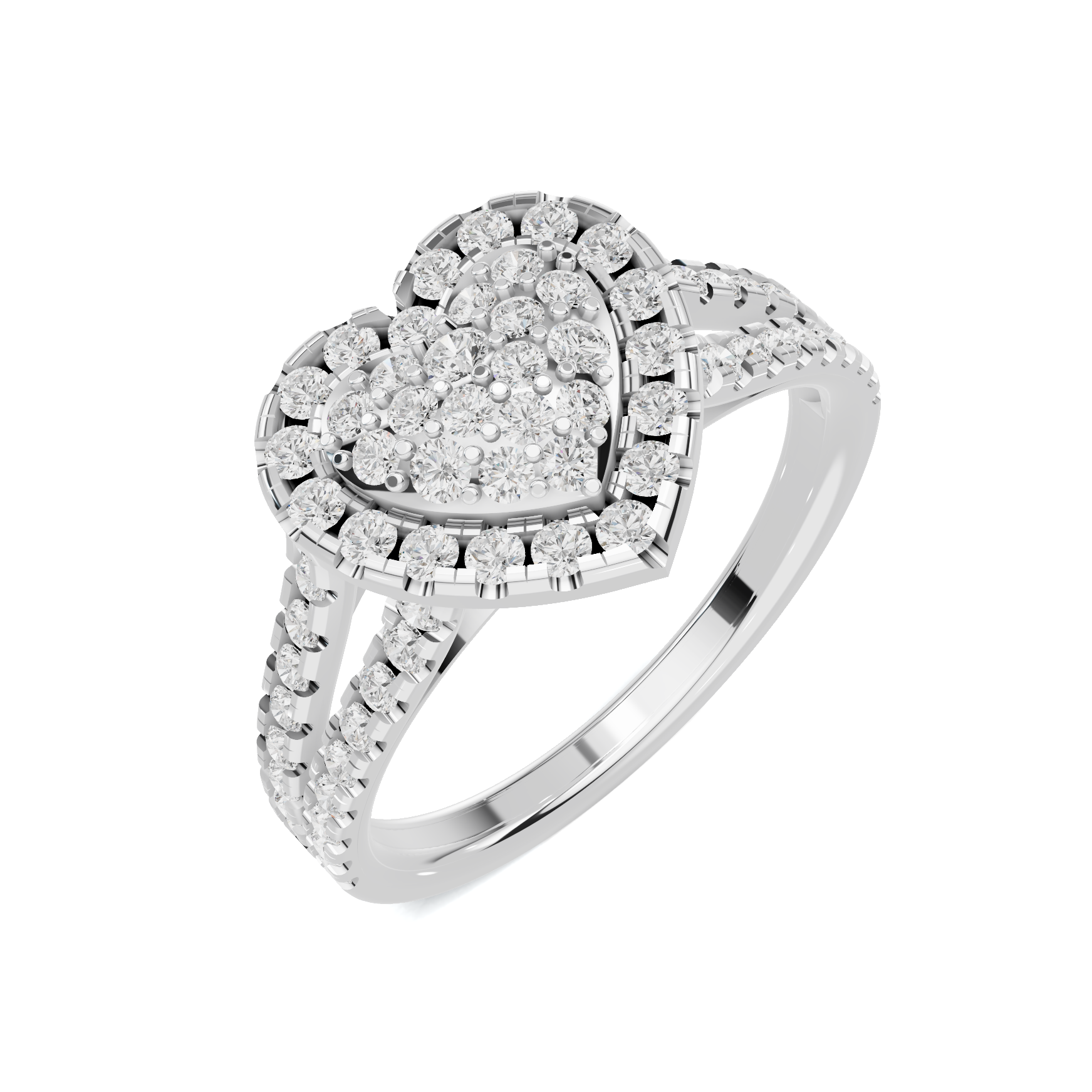Paved Heart Cluster Ring 14K White Gold