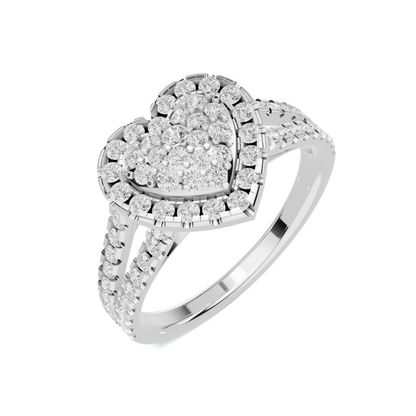 Paved Heart Cluster Ring 14K White Gold