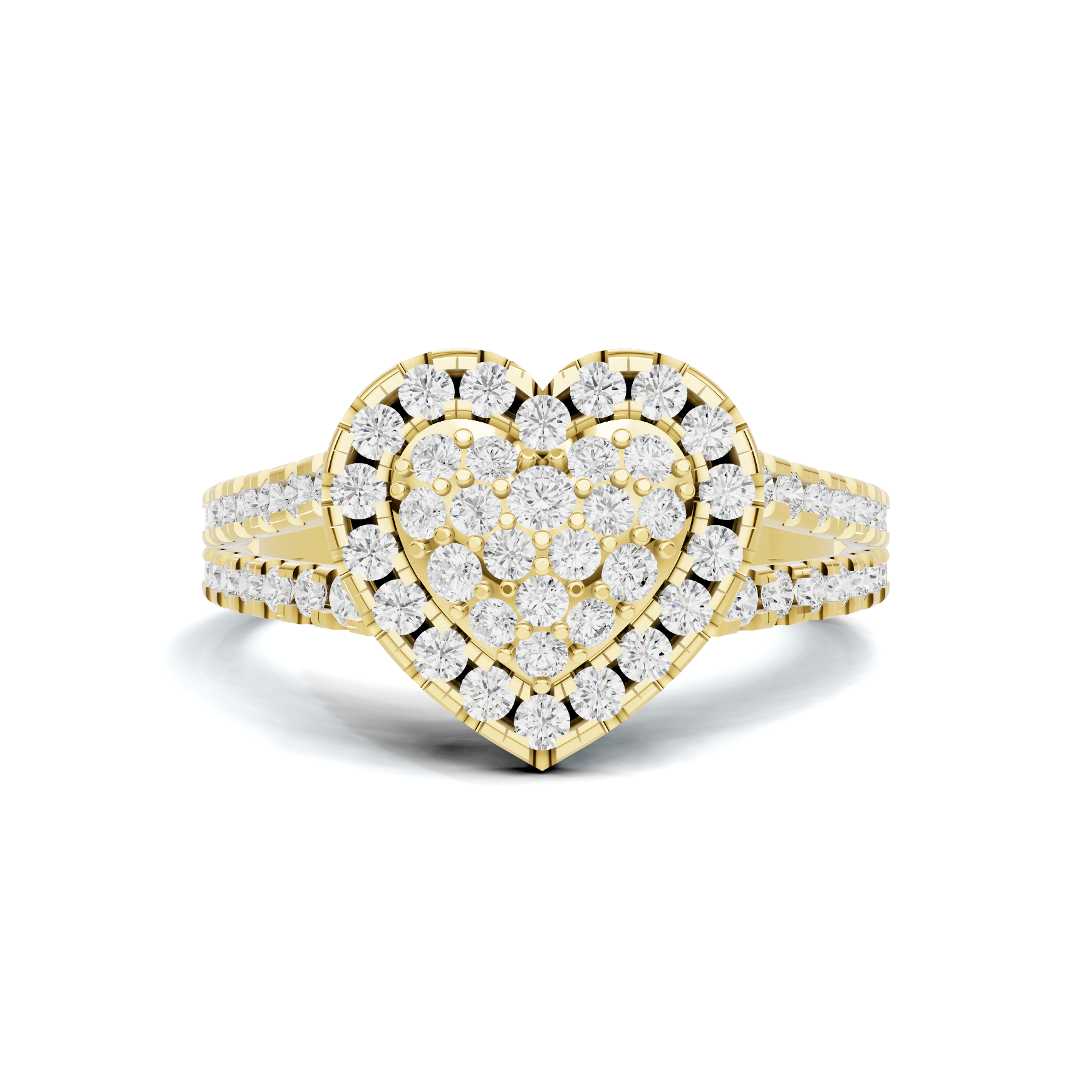 Paved Heart Cluster Ring 14K Yellow Gold