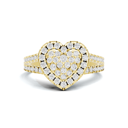 Paved Heart Cluster Ring 14K Yellow Gold