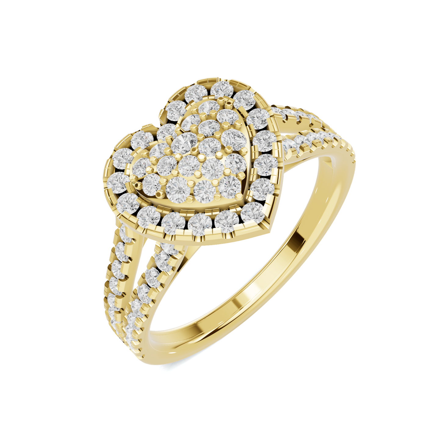 Paved Heart Cluster Ring 14K Yellow Gold