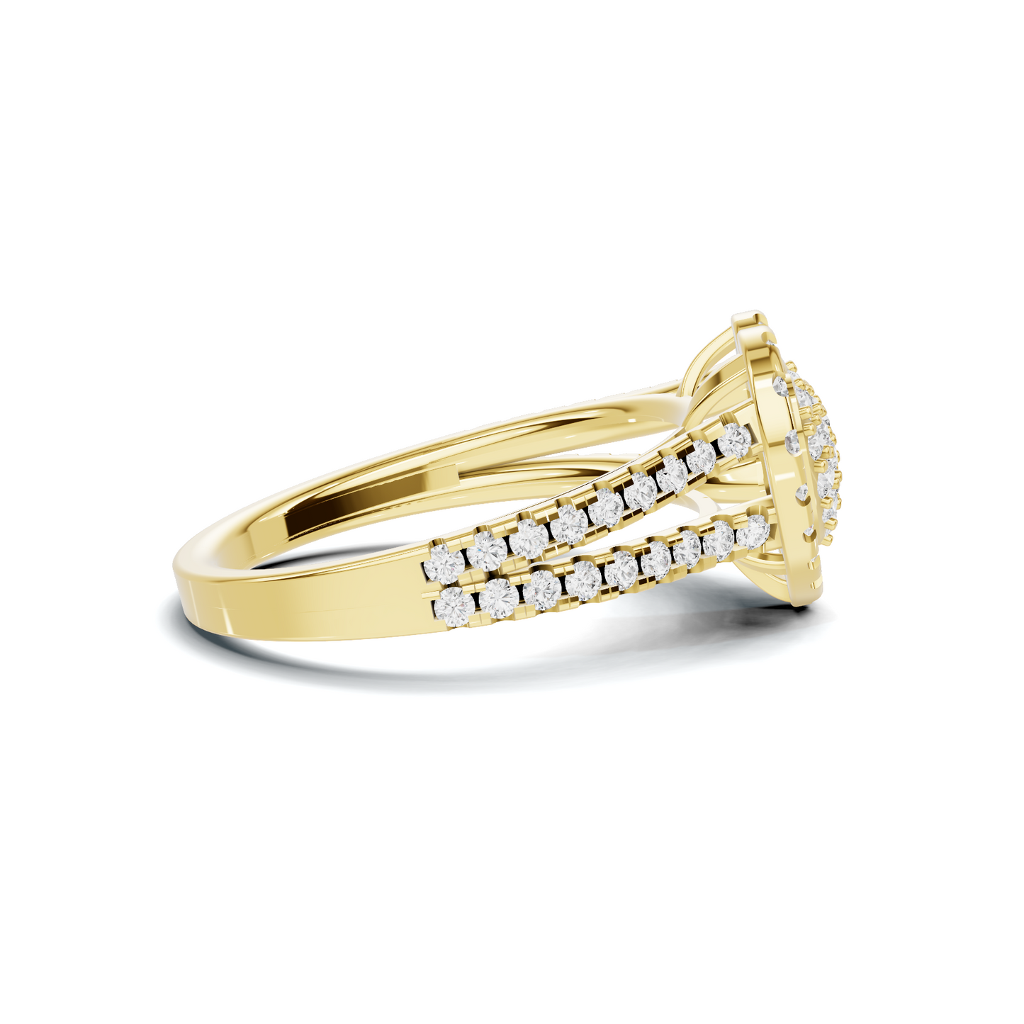 Paved Heart Cluster Ring 14K Yellow Gold