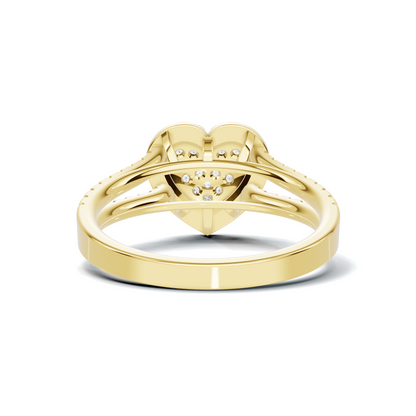 Paved Heart Cluster Ring 14K Yellow Gold