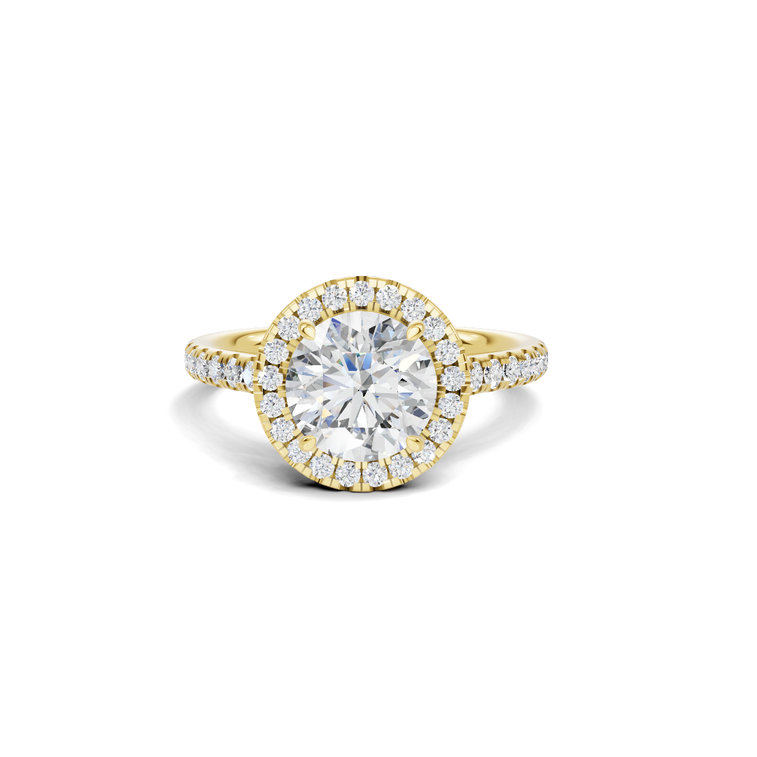 Pave Halo Statement Ring 14K Yellow Gold