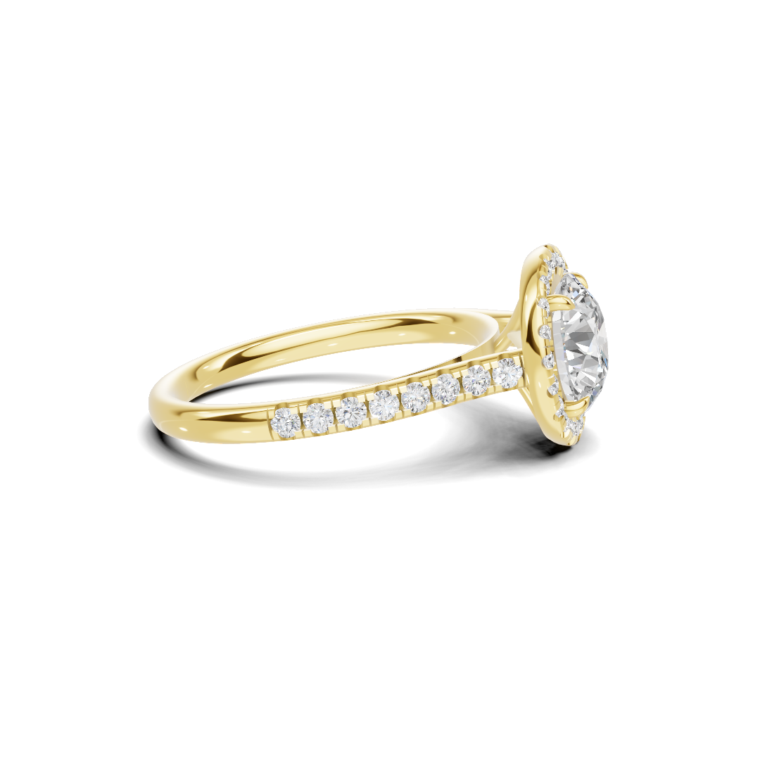 Pave Halo Statement Ring 14K Yellow Gold