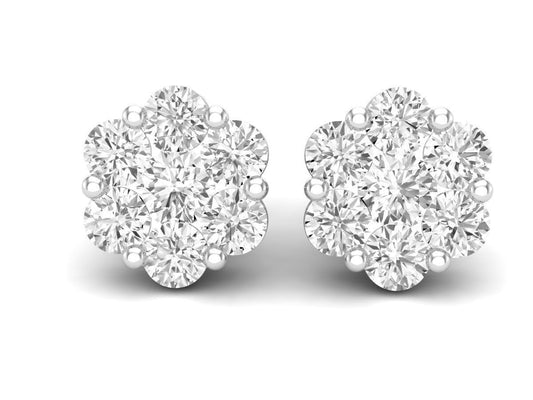 Round Diamond Cluster Stud Earrings 10k White Gold