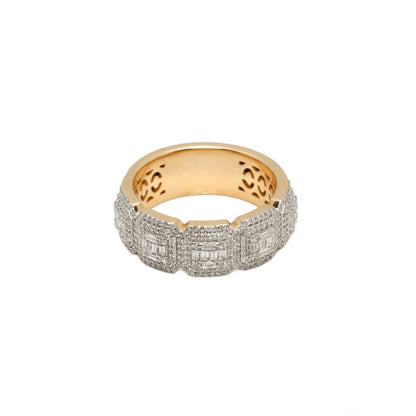 Or 10K deux tons jaune & blanc semi-éternité carré pavé de diamants lab coupe baguette & rond brillant 1.10CTW Mens' Ring