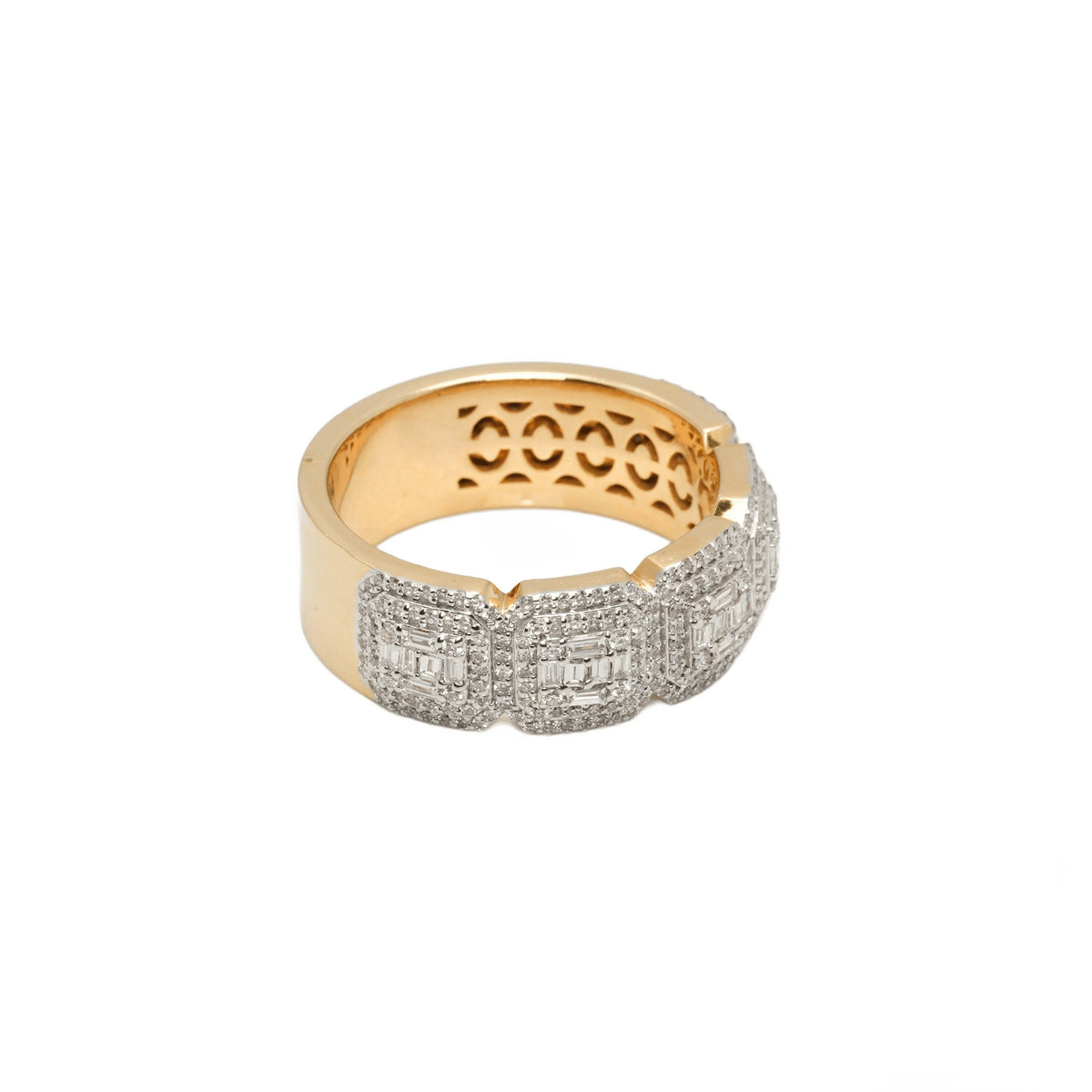 Or 10K deux tons jaune & blanc semi-éternité carré pavé de diamants lab coupe baguette & rond brillant 1.10CTW Mens' Ring