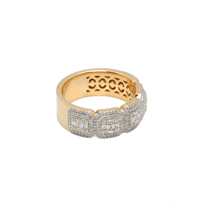 Or 10K deux tons jaune & blanc semi-éternité carré pavé de diamants lab coupe baguette & rond brillant 1.10CTW Mens' Ring