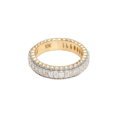 Or 10K deux tons jaune & blanc semi-éternité diamants lab coupe émeraude 2.25CT & ro Mens' Ring