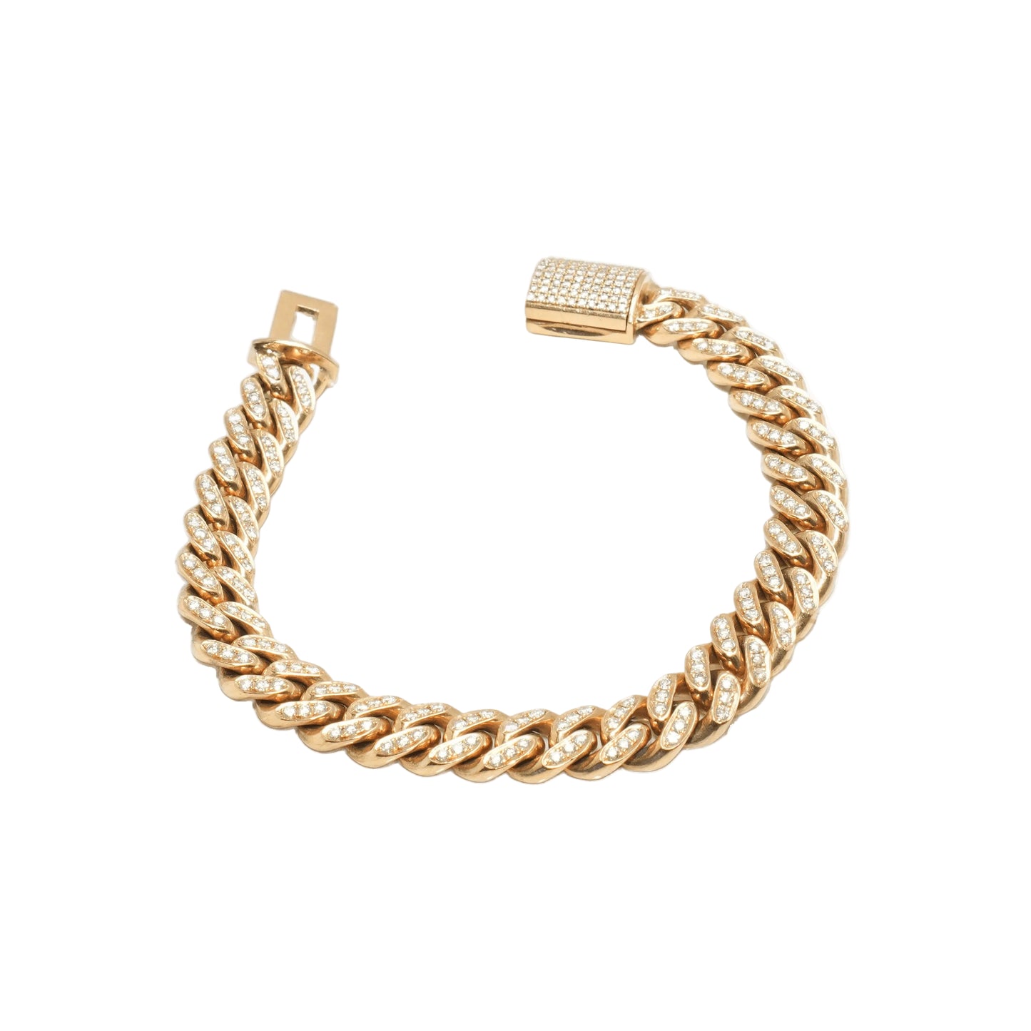 10K Yellow Gold Cuban Link Solid Natural Diamond Pavé 4.00CT 10mm Bracelet
