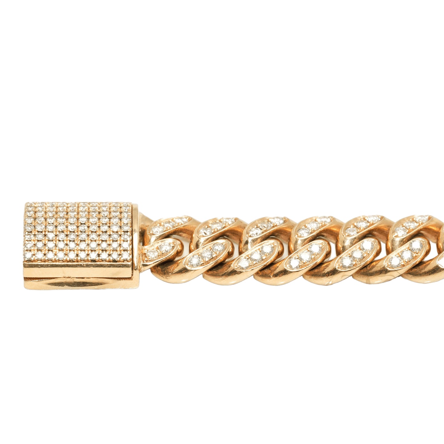 10K Yellow Gold Cuban Link Solid Natural Diamond Pavé 4.00CT 10mm Bracelet