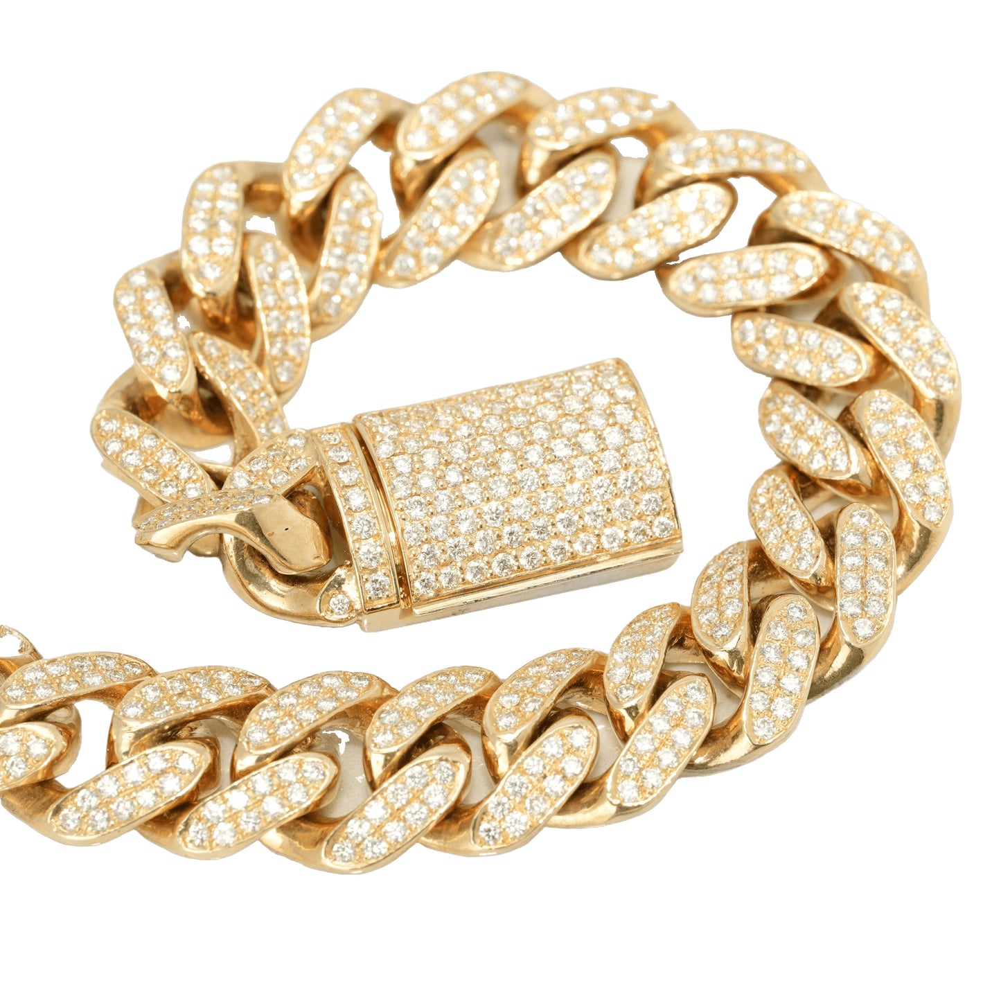 Men's Bracelet - 10K Yellow Gold Cuban Link Natural Diamond Pavé 6.25CT 13mm 8"