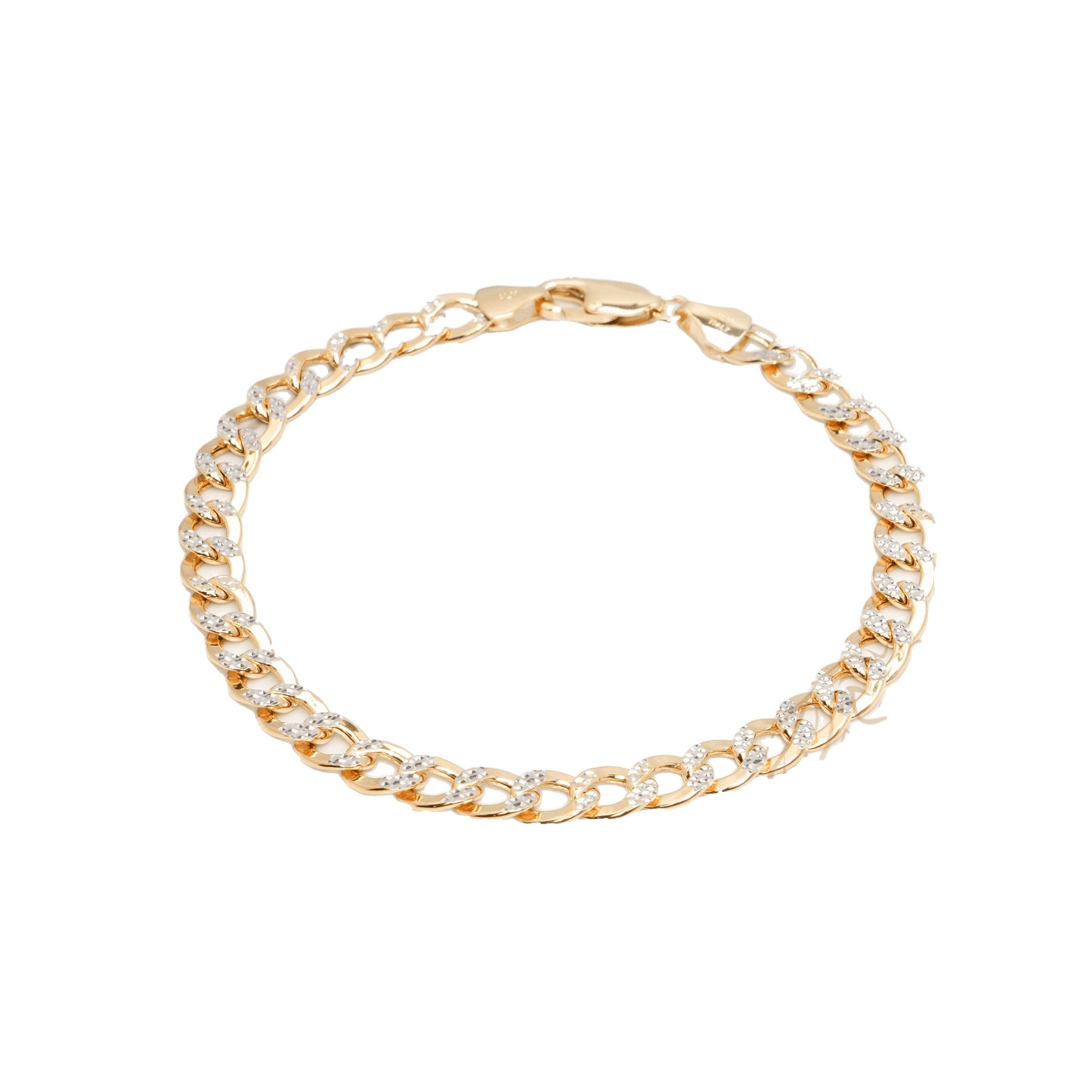 10K Two-Tone Yellow & White Gold Curb 6.4mm Bracelet