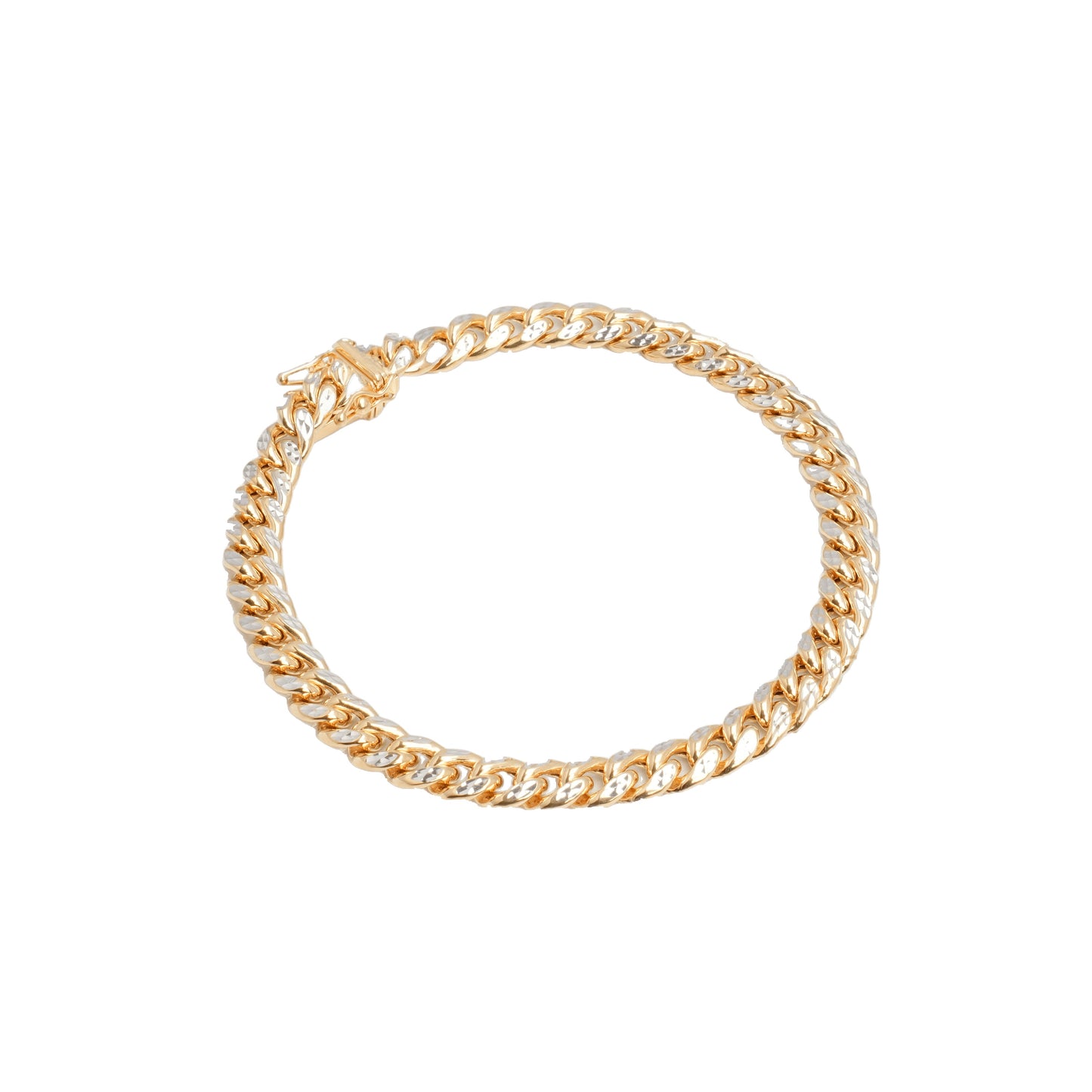 10K Two-Tone Yellow & White Gold Cuban Link 6.7mm Bracelet