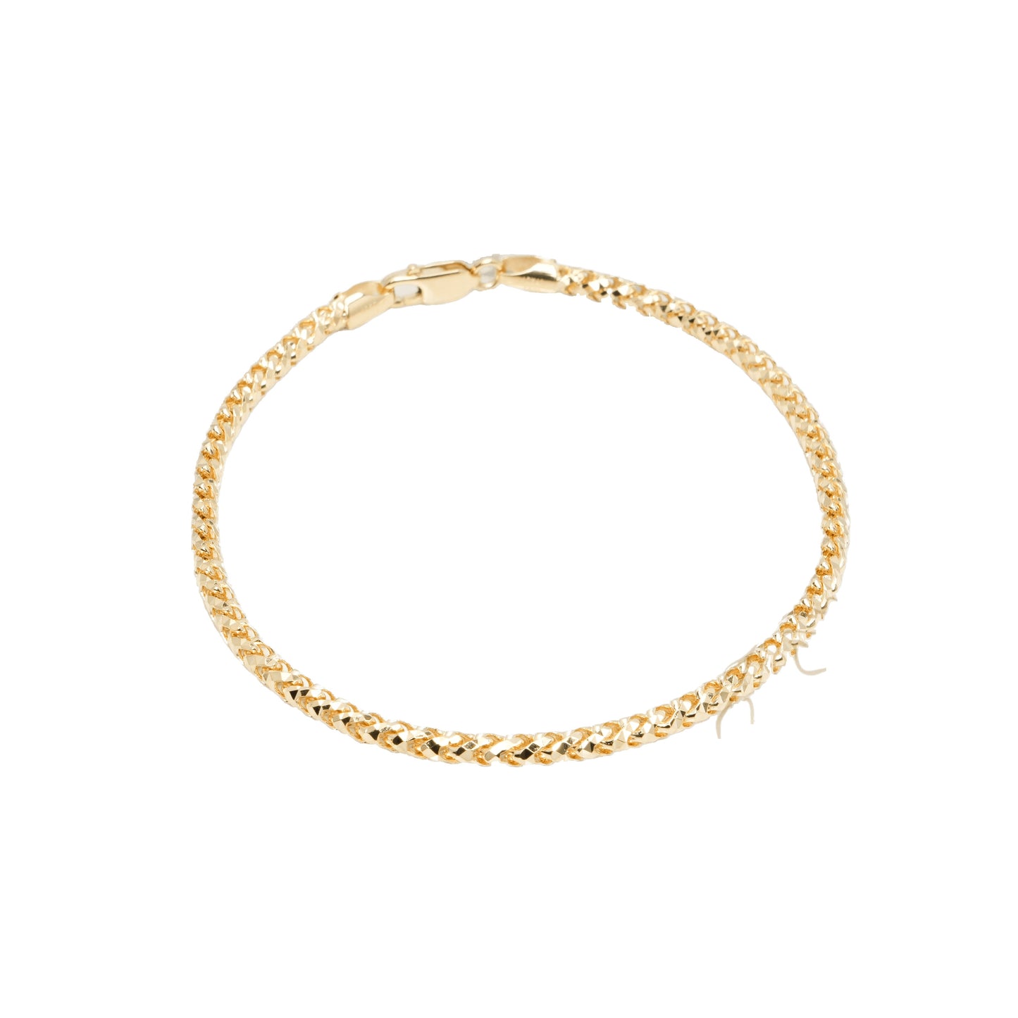 10K Yellow Gold Pineapple Franco Solid Diamond-Cut 3mm Bracelet