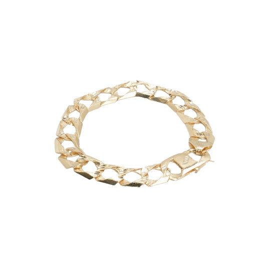 10K Yellow Gold Curb Diamond-Cut Solid 12mm Bracelet