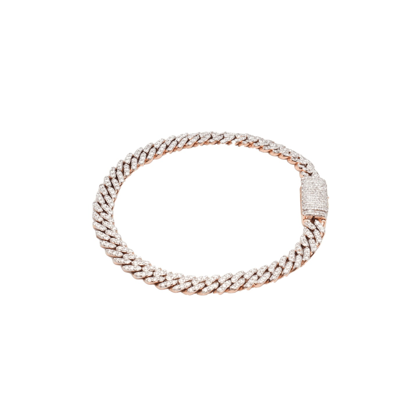 10K Two-Tone Rose & White Gold Cuban Link Lab Diamond Pavé VVS 3.75CTW 6.4mm Bracelet