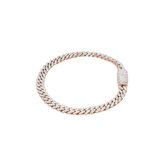 10K Two-Tone Rose & White Gold Cuban Link Lab Diamond Pavé VVS 3.75CTW 6.4mm Bracelet