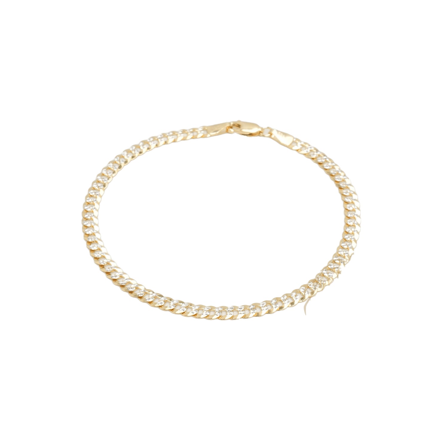 10K Two-Tone Yellow & White Gold Beveled Curb Diamond-Cut 4mm Bracelet