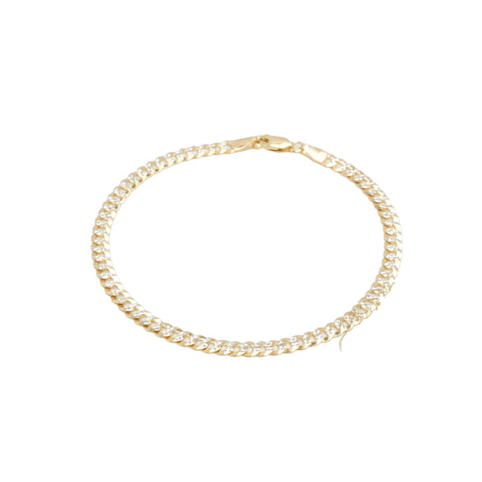10K Two-Tone Yellow & White Gold Beveled Curb Diamond-Cut 4mm Bracelet