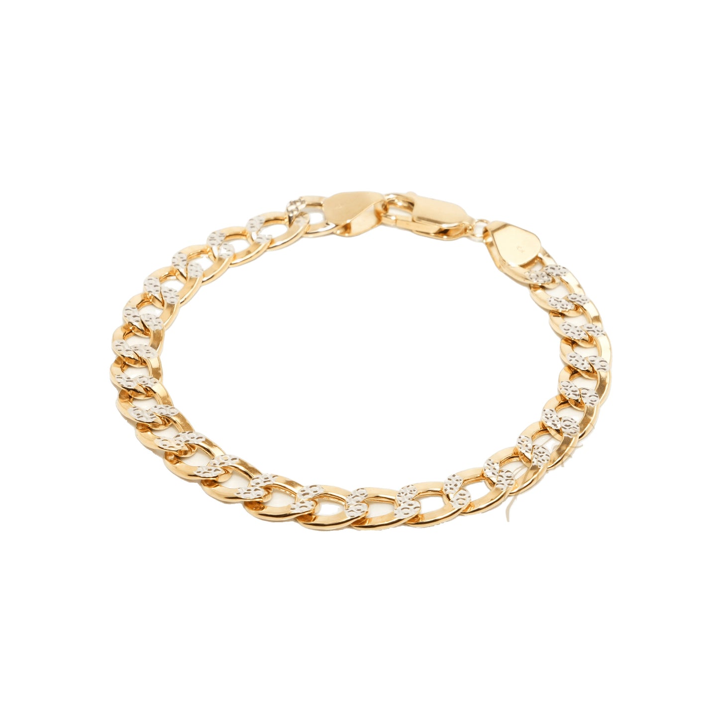10K Two-Tone Yellow & White Gold Curb Diamond-Cut 7.6mm Bracelet