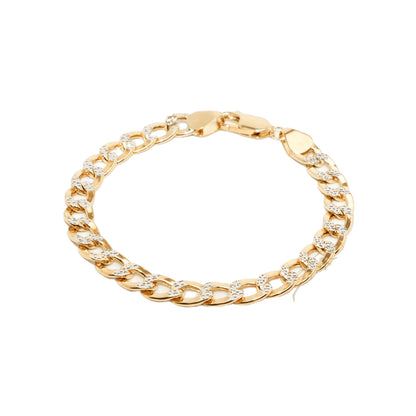 10K Two-Tone Yellow & White Gold Curb Diamond-Cut 7.6mm Bracelet