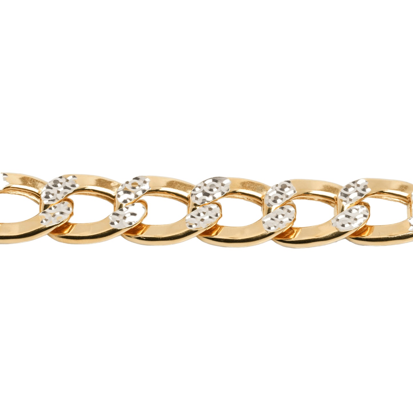 10K Two-Tone Yellow & White Gold Curb Diamond-Cut 7.6mm Bracelet