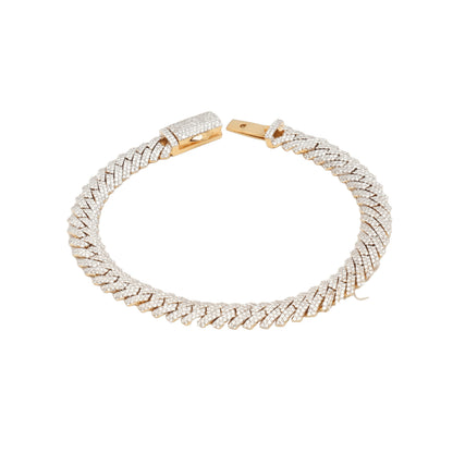 10K Two-Tone Yellow & White Gold Cuban Link Lab Diamond Pavé VVS 6.11CTW 8.5mm Bracelet