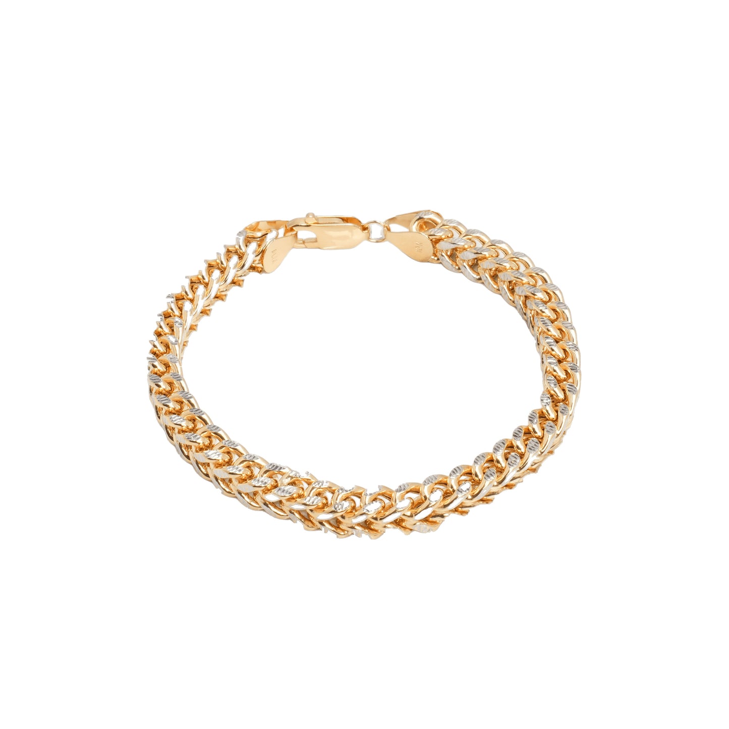 10K Two-Tone Yellow & White Gold Franco Diamond-Cut 6.9mm Bracelet