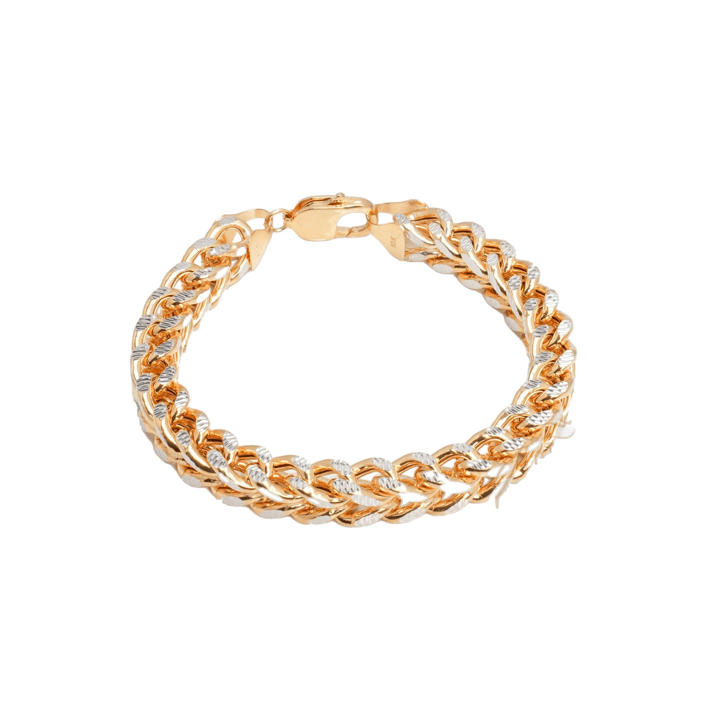 10K Two-Tone Yellow & White Gold Franco Diamond-Cut 8.9mm Bracelet