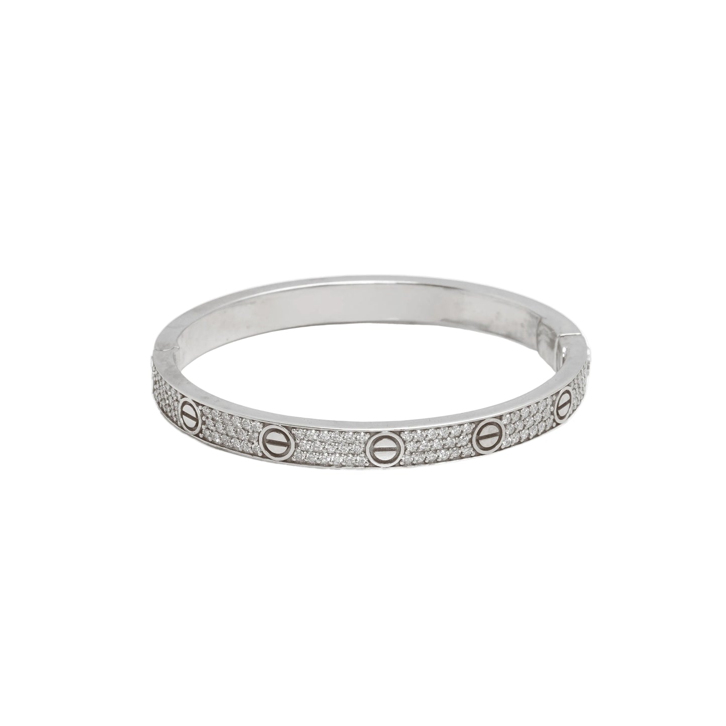 Bangle Bracelet - 14K White Gold Love Lab Diamond Pavé VVS 4.20CT