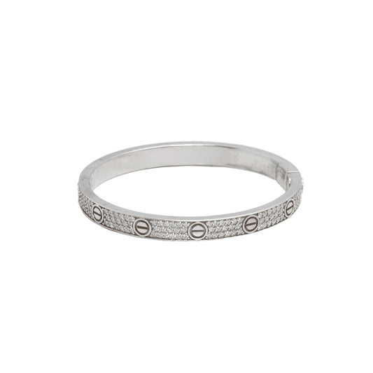 Bangle Bracelet - 14K White Gold Love Lab Diamond Pavé VVS 4.20CT