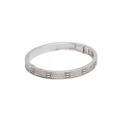 Bangle Bracelet - 14K White Gold Love Lab Diamond Pavé VVS 4.20CT