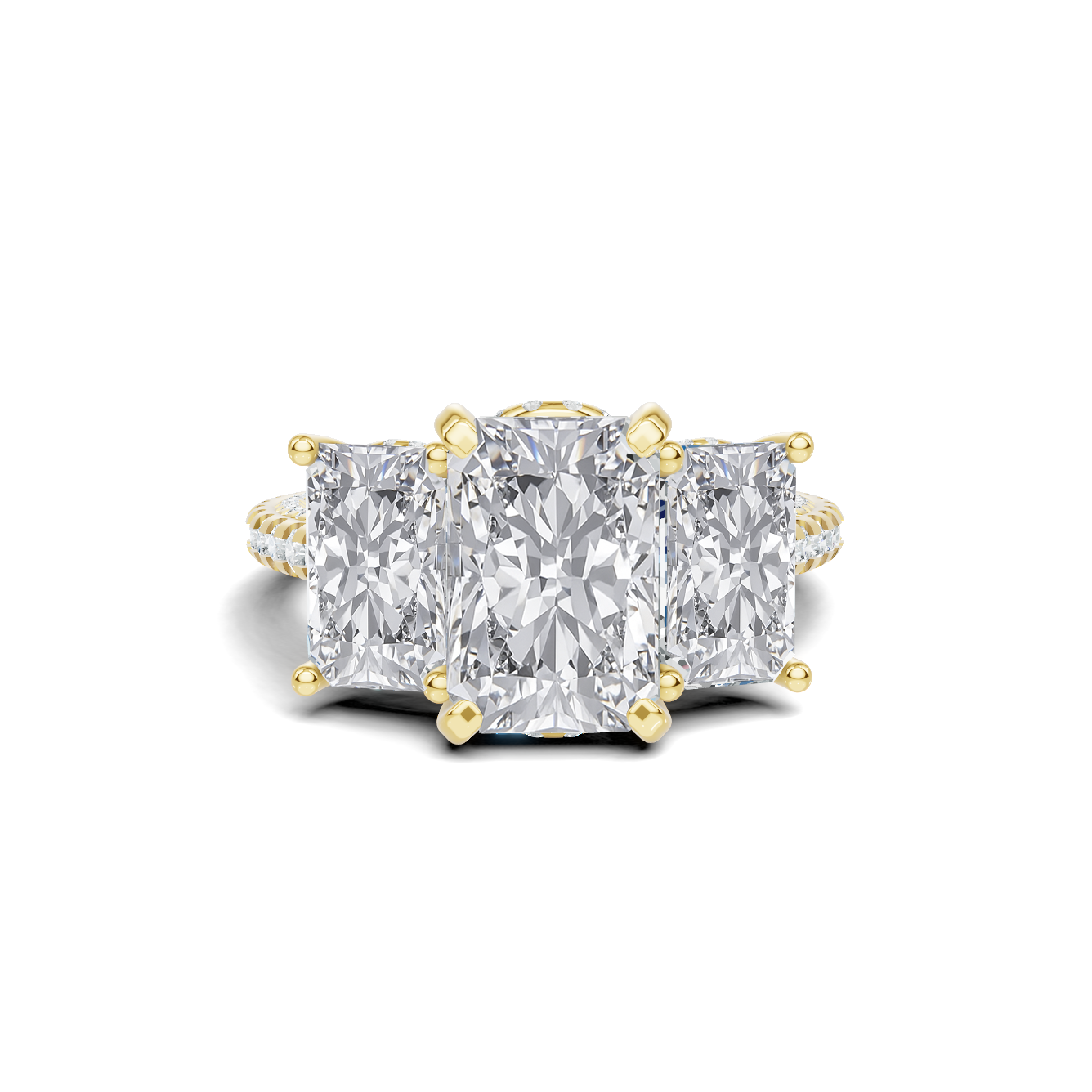 Exquisite Three Stone Pave Ring