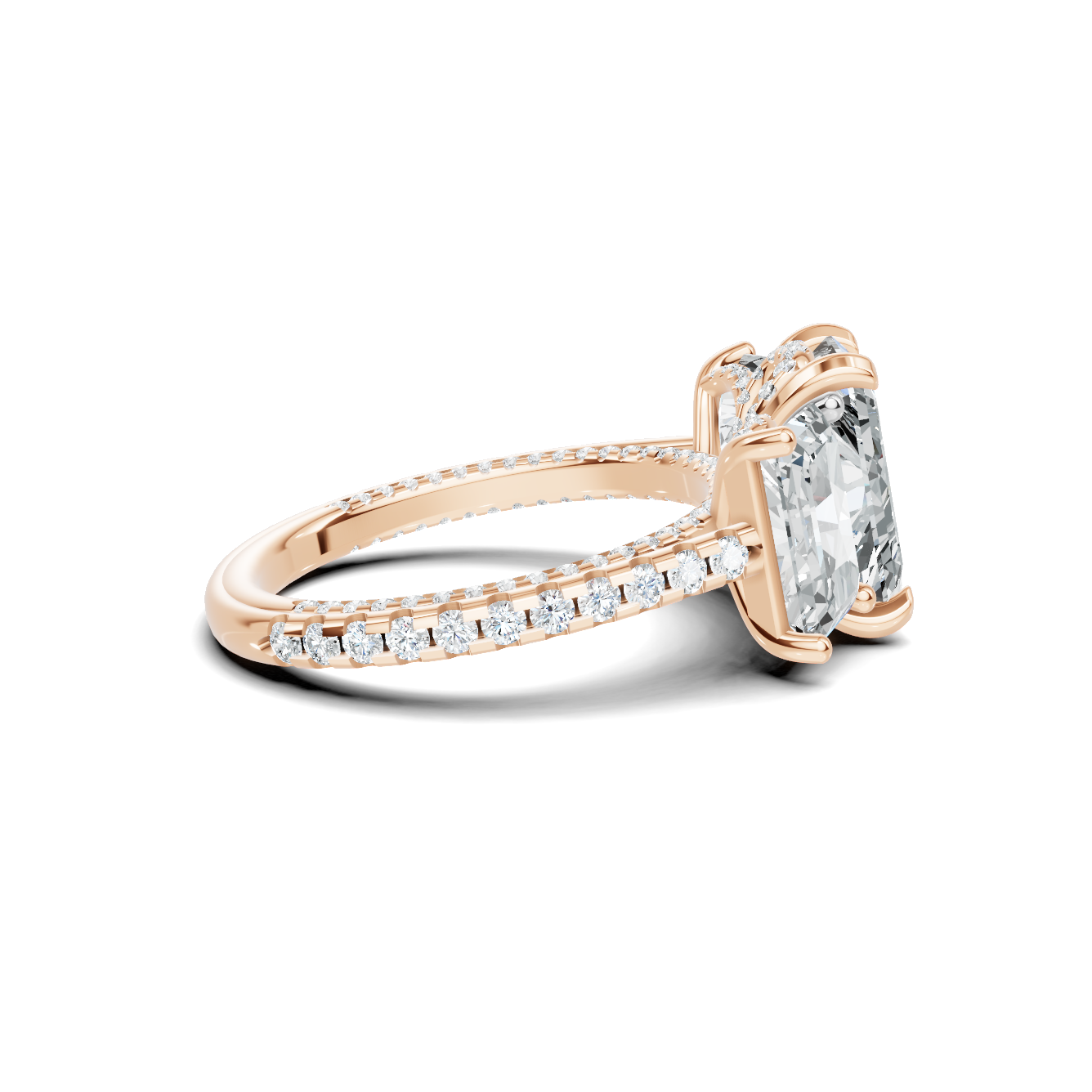 Exquisite Three Stone Pave Ring