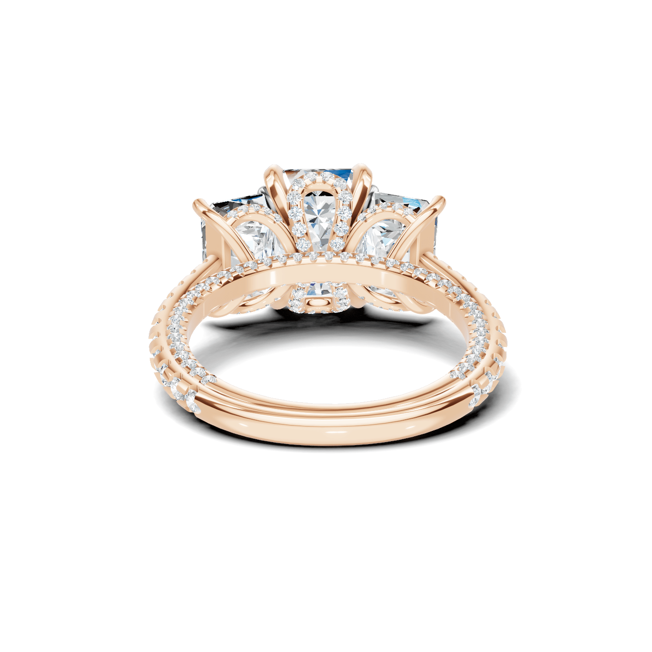 Exquisite Three Stone Pave Ring