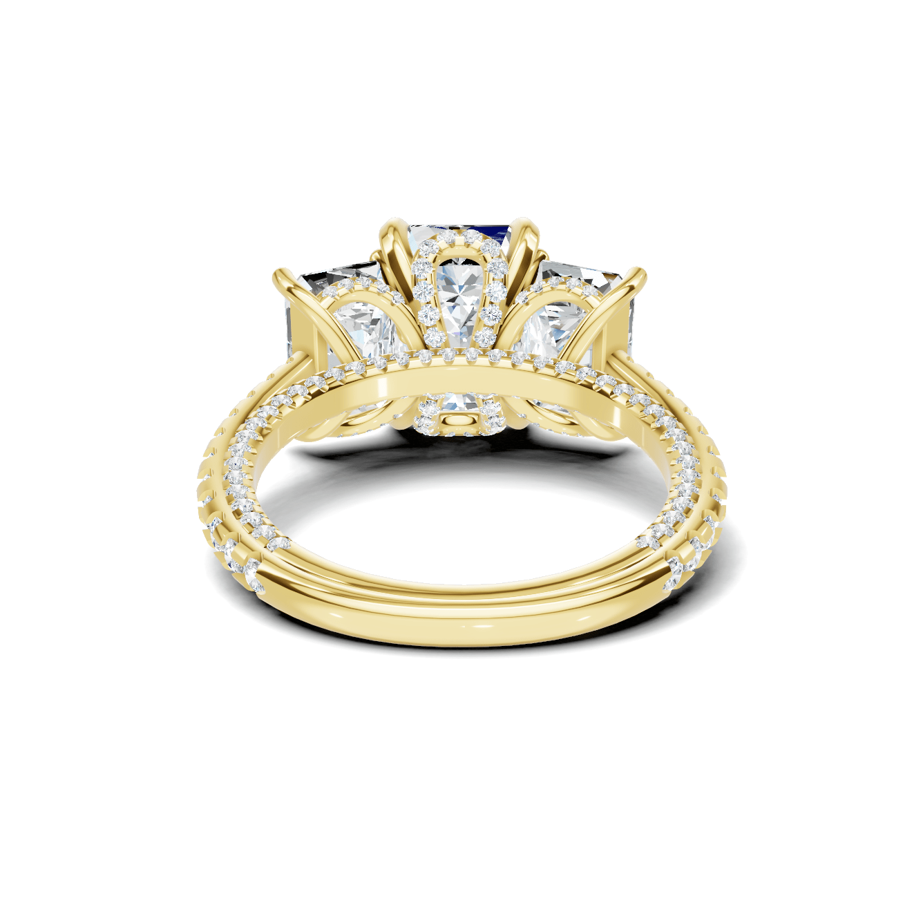 Exquisite Three Stone Pave Ring