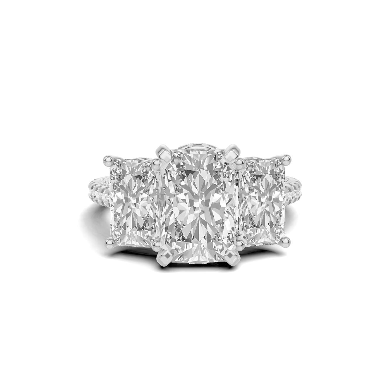 Exquisite Three Stone Pave Ring