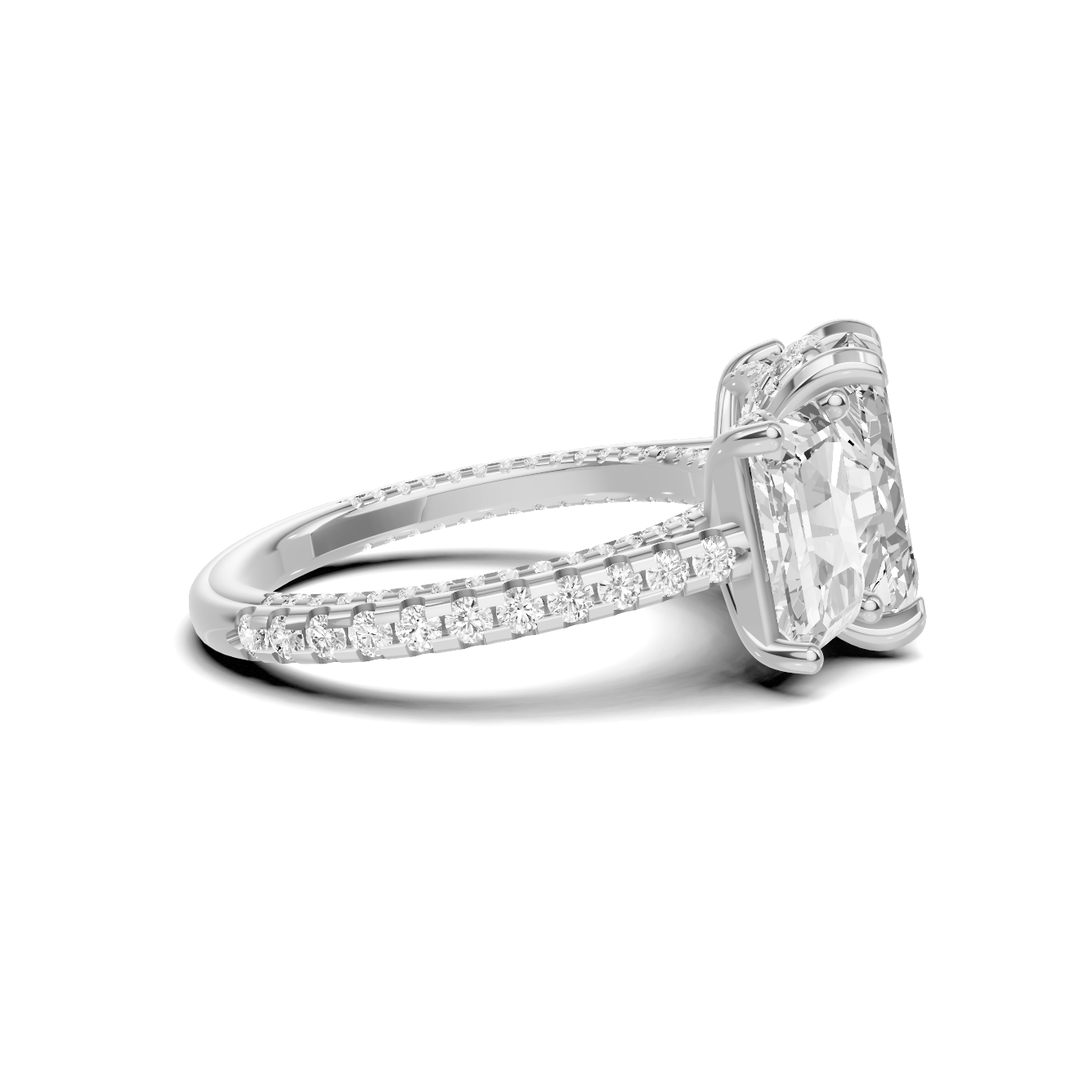 Exquisite Three Stone Pave Ring