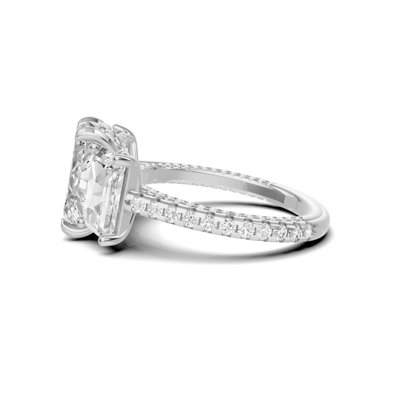 Exquisite Three Stone Pave Ring