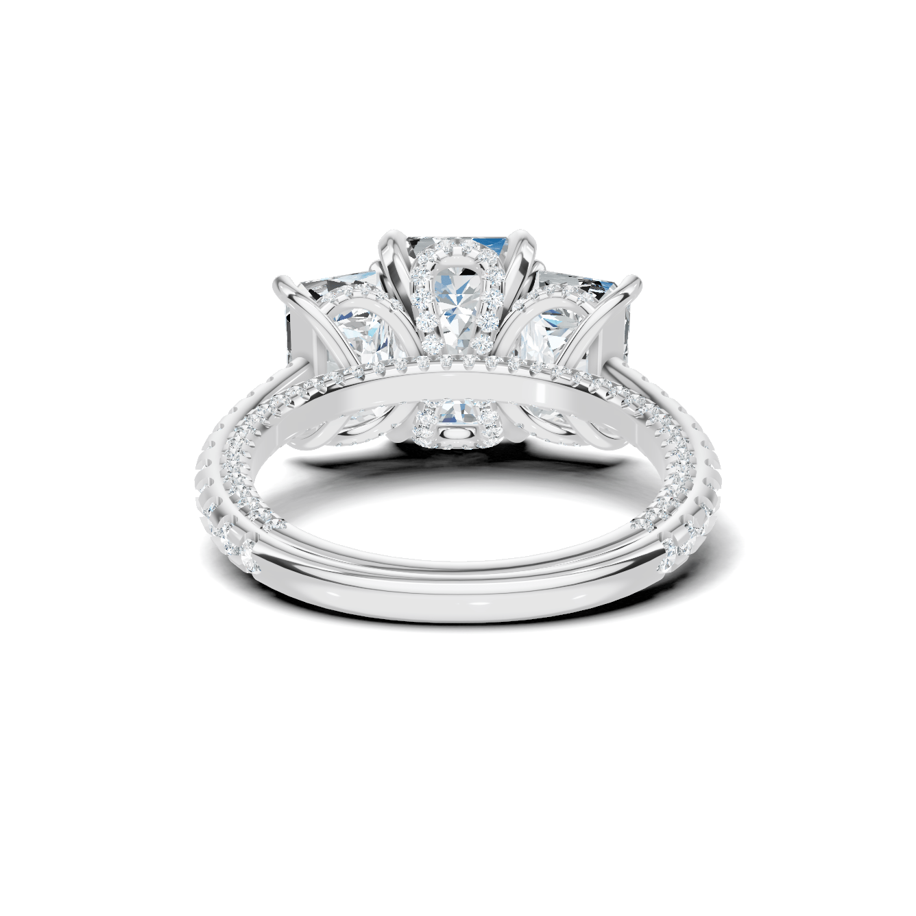 Exquisite Three Stone Pave Ring