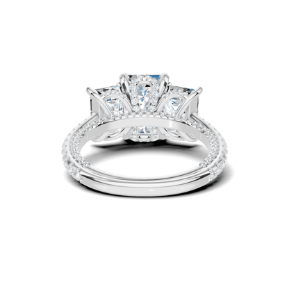 Exquisite Three Stone Pave Ring