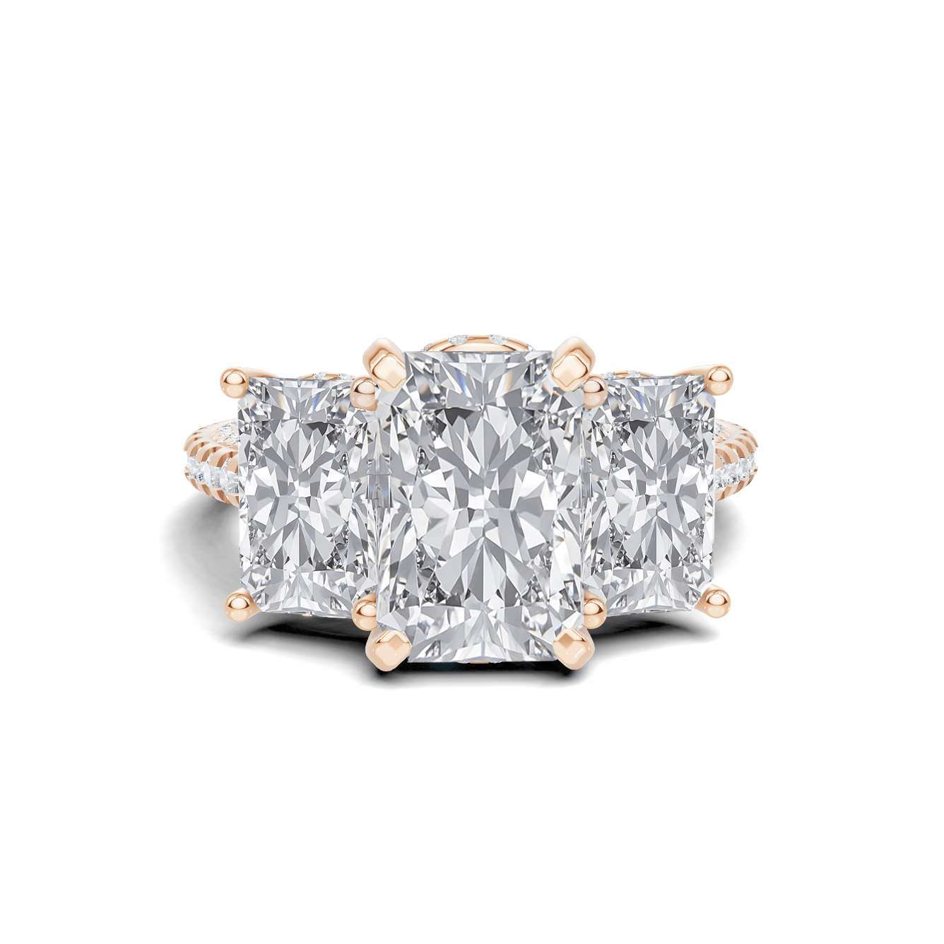 Exquisite Three Stone Pave Ring