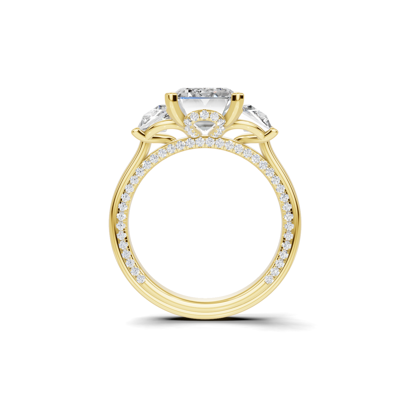 Grand Three Stone Pave Ring