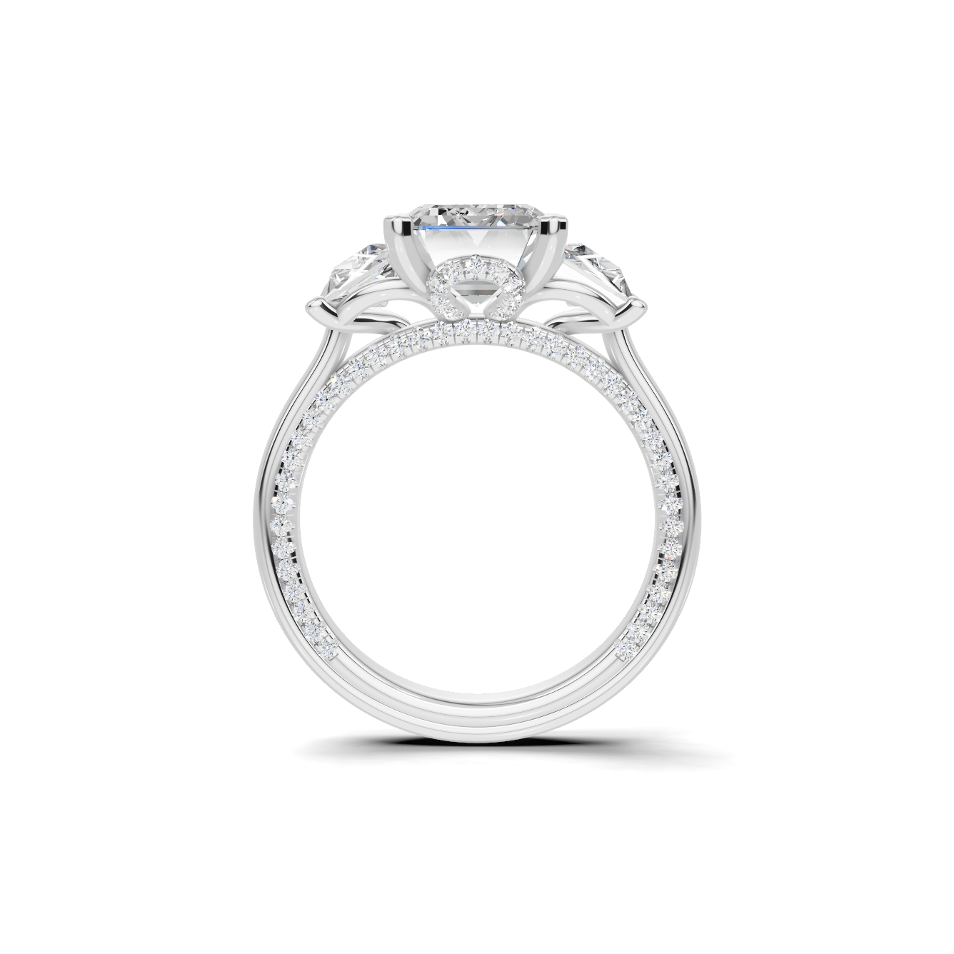 Grand Three Stone Pave Ring