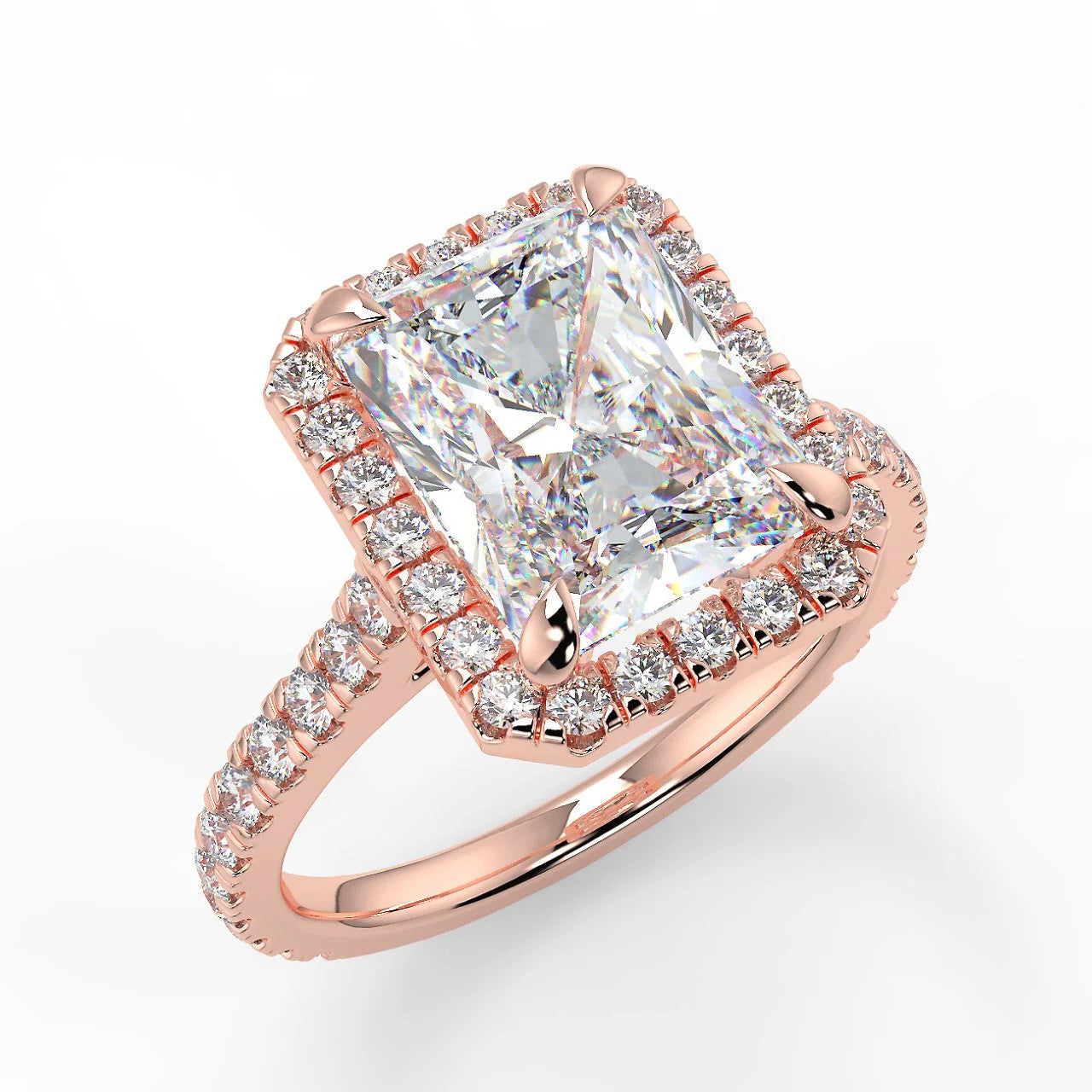 10k Gold Emerald Cut Lab Diamond Halo Ring