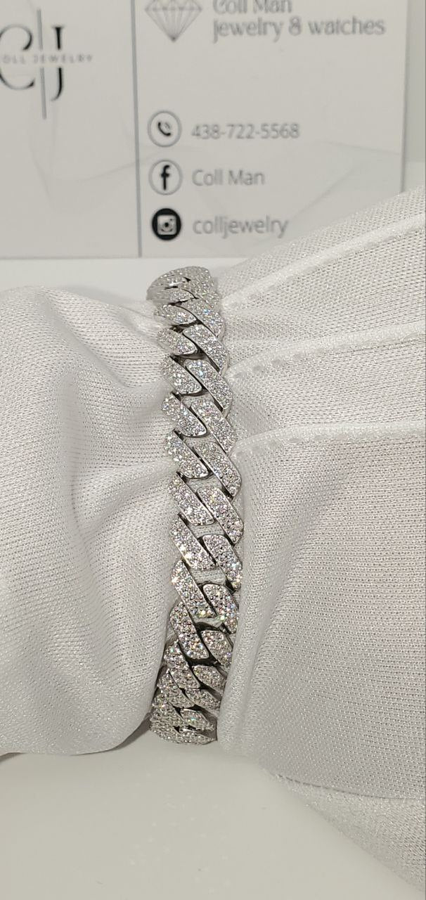 Moissanite Miami Cuban Link Prong Bracelets Iced 925 Sterling Silver