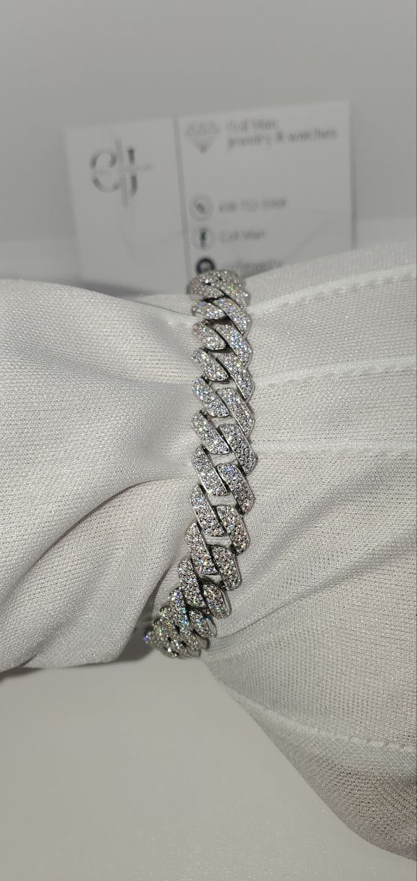 Moissanite Miami Cuban Link Prong Bracelets Iced 925 Sterling Silver